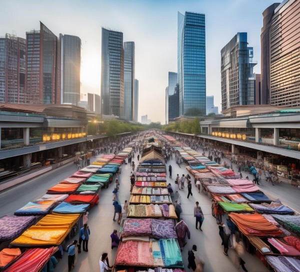 潮汕新区，纺织商贸城，推动纺织贸易与物流服务发展，吸引商与居民