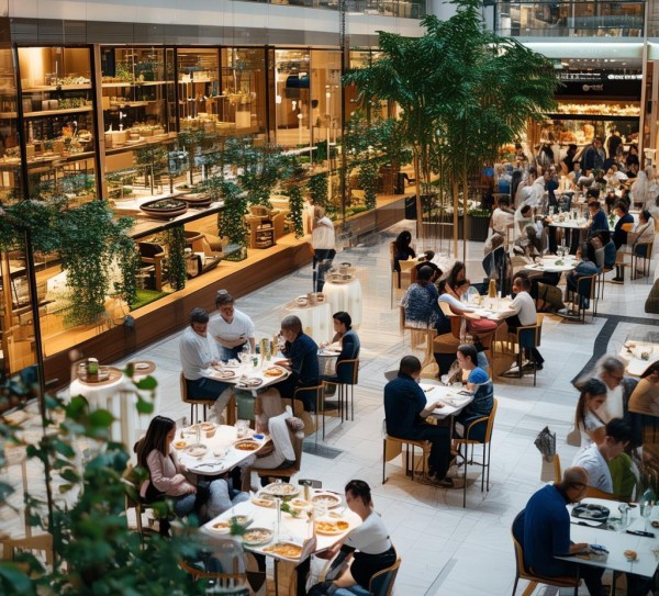 商场餐饮不属于商贸服务，而是餐饮服务的一部分。